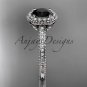 Platinum diamond floral engagement ring with a Black Diamond center stone ADLR101