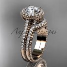 14kt rose gold diamond floral wedding set, engagement ring ADLR101S