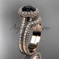 14kt rose gold diamond floral engagement ring with a Black Diamond center stone ADLR101S