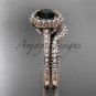 14kt rose gold diamond floral engagement ring with a Black Diamond center stone ADLR101S