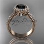 14kt rose gold diamond floral engagement ring with a Black Diamond center stone ADLR101S
