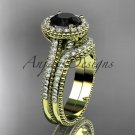 14kt yellow gold diamond floral engagement ring with a Black Diamond center stone ADLR101S