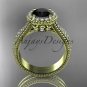 14kt yellow gold diamond floral engagement ring with a Black Diamond center stone ADLR101S