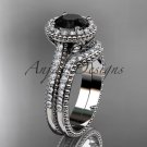 Platinum  diamond floral engagement ring with a Black Diamond center stone ADLR101S