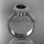 Platinum  diamond floral engagement ring with a Black Diamond center stone ADLR101S