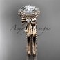 14kt rose gold diamond unique engagement set, wedding ring ADER157S