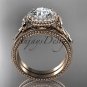 14kt rose gold diamond unique engagement set, wedding ring ADER157S