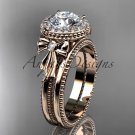 14kt rose gold diamond unique engagement set, wedding ring with a Moissanite center stone ADER157S