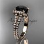 14kt rose gold diamond unique engagement ring with a Black Diamond center stone ADER107