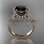 14kt rose gold diamond unique engagement ring with a Black Diamond center stone ADER107