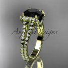14kt yellow gold diamond unique engagement ring with a Black Diamond center stone ADER107