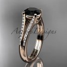 14kt rose gold diamond unique engagement ring with a Black Diamond center stone ADER108