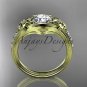 Unique 14k yellow gold diamond leaf and vine, floral diamond engagement ring ADLR333