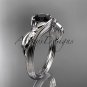 Unique 14kt white gold diamond floral engagement ring with a Black Diamond center stone ADLR324