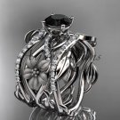 14k white gold diamond wedding ring with a Black Diamond center stone,double matching band ADLR270S