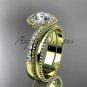 14kt yellow gold halo diamond engagement set with a "Forever One" Moissanite center stone ADLR379S