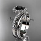 Platinum  halo diamond engagement set with a Black Diamond center stone ADLR379S