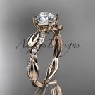 14kt rose gold leaf diamond engagement ring with a "Forever One" Moissanite center stone ADLR385