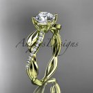 14kt yelow gold leaf diamond engagement ring with a "Forever One" Moissanite center stone ADLR385