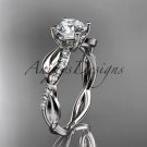 Platinum  leaf diamond engagement ring with a "Forever One" Moissanite center stone ADLR385