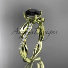 14kt yellow gold leaf diamond  engagement ring with a Black Diamond center stone ADLR385