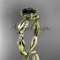 14kt yellow gold leaf diamond  engagement ring with a Black Diamond center stone ADLR385