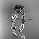 Platinum  leaf diamond  engagement ring with a Black Diamond center stone ADLR385