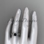 Platinum  leaf diamond  engagement ring with a Black Diamond center stone ADLR385