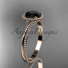 14kt rose gold wedding ring, engagement ring with a Black Diamond center stone ADLR389