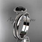 14kt white gold wedding ring, engagement set with a Black Diamond center stone ADLR389S