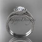 Platinum wedding ring, engagement set with a "Forever One" Moissanite center stone ADLR389S