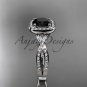 14kt white gold wedding ring, engagement ring with a Black Diamond center stone ADER393