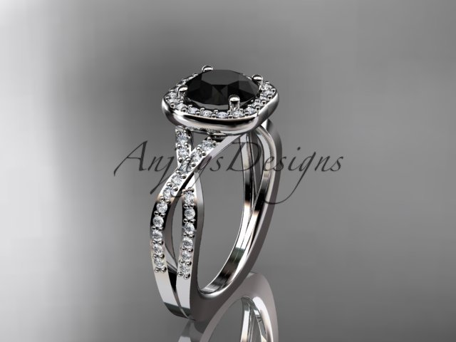 Platinum wedding ring, engagement ring with a Black Diamond center stone ADER393