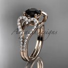 14kt rose gold heart engagement ring, wedding ring  with a Black Diamond center stone ADER395