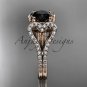 14kt rose gold heart engagement ring, wedding ring  with a Black Diamond center stone ADER395