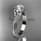 14kt white gold diamond celtic trinity knot engagement ring with a Moissanite center stone CT739