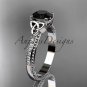 14kt white gold diamond celtic trinity knot engagement ring with a Black Diamond center stone CT7391