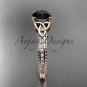 14kt rose gold diamond celtic trinity knot engagement ring with a Black Diamond center stone CT7391