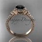 14kt rose gold diamond celtic trinity knot engagement ring with a Black Diamond center stone CT7391