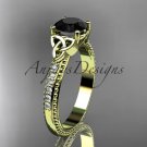 14k yellow gold diamond celtic trinity knot engagement ring with a Black Diamond center stone CT7391