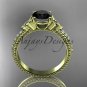 14k yellow gold diamond celtic trinity knot engagement ring with a Black Diamond center stone CT7391