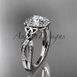 14kt white gold diamond celtic trinity knot engagement ring with a Moissanite center stone CT7393
