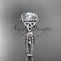 14kt white gold diamond celtic trinity knot engagement ring with a Moissanite center stone CT7393