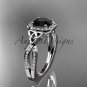 14kt white gold diamond celtic trinity knot engagement ring with a Black Diamond center stone CT7393