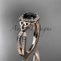 14kt rose gold diamond celtic trinity knot engagement ring with a Black Diamond center stone CT7393