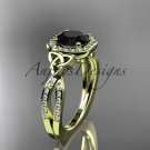 14k yellow gold diamond celtic trinity knot engagement ring with a Black Diamond center stone CT7393