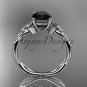 14kt white gold diamond celtic trinity knot engagement ring with a Black Diamond center stone CT7388