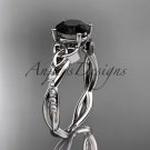 Platinum  diamond celtic trinity knot engagement ring with a Black Diamond center stone CT7388