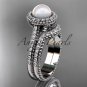 14k white gold diamond pearl engagement set AP101S