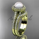 14k yellow gold diamond pearl engagement set AP101S
